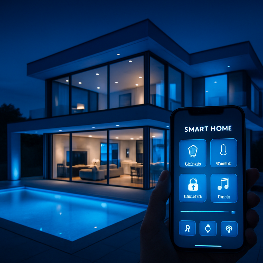 Residência moderna conectada com automação e iluminação inteligente