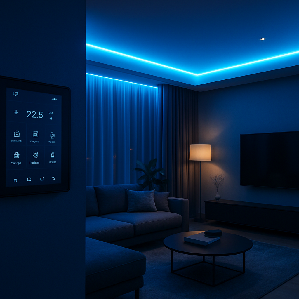 Sala de estar com automação residencial