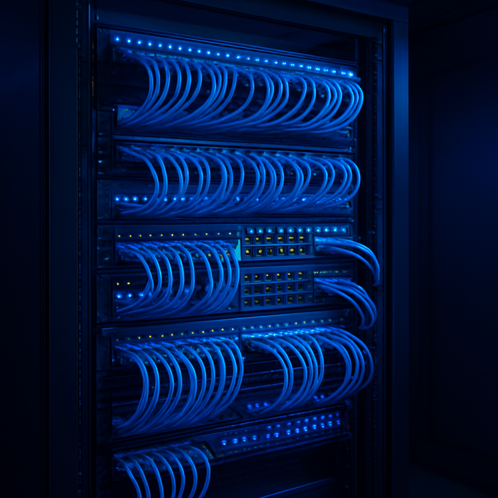 Rack de rede com cabeamento estruturado